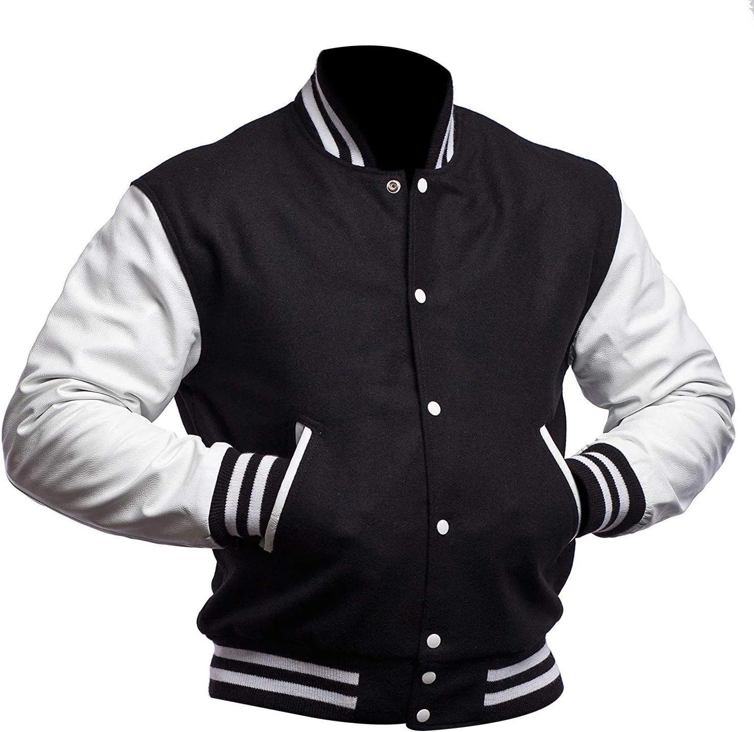 Mens Letterman Black Varsity Jacket - Black School Teen College Bomber Jacket