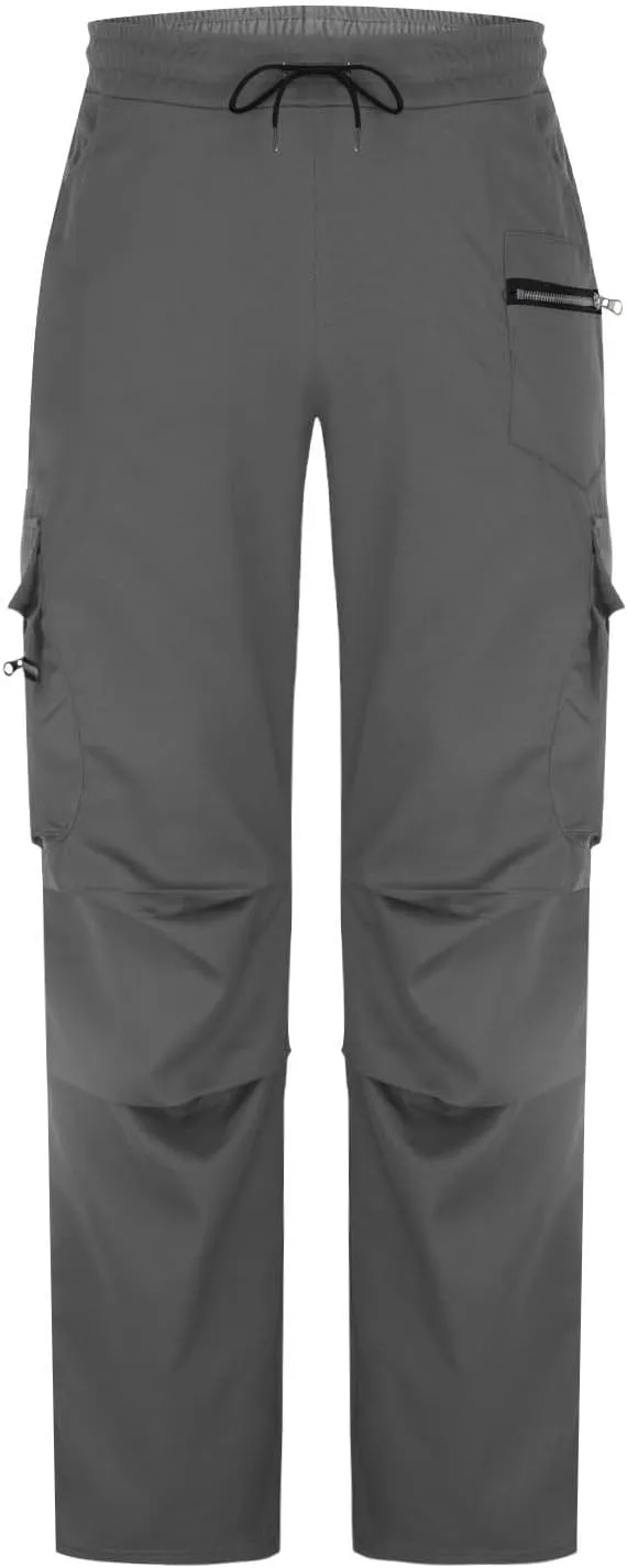 Mens Outdoor Cargo Pants Elastic High Waist Drawstring Summer Chinos Pants Straight Leg Tactical Trousers with Pocket