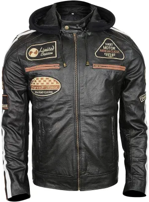 Mens Racing Motorcycle Padded Armored Distressed Brown Cowhide Leather Jacket