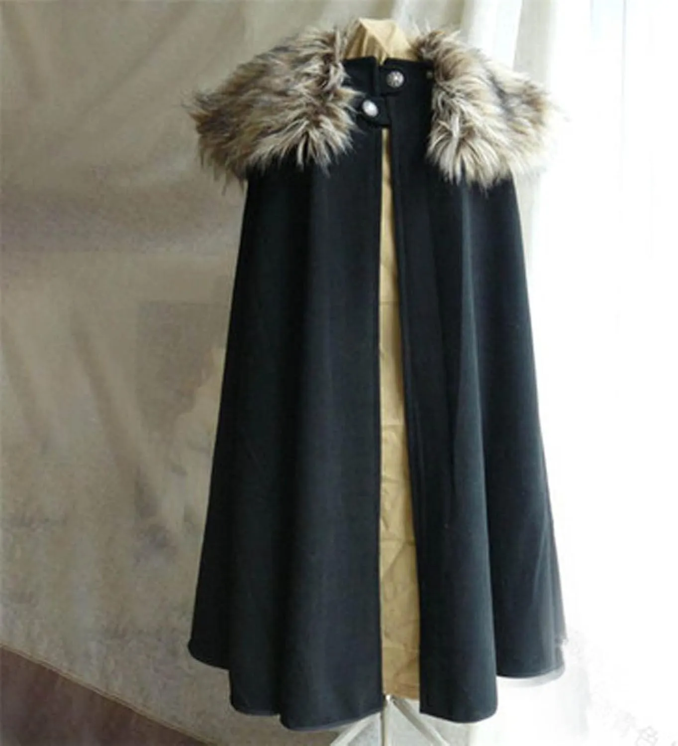 Mens Renaissance Cloak with Fur Collar Gothic Cape Halloween Cosplay Costumes Steampunk Cape Victorian Cloak