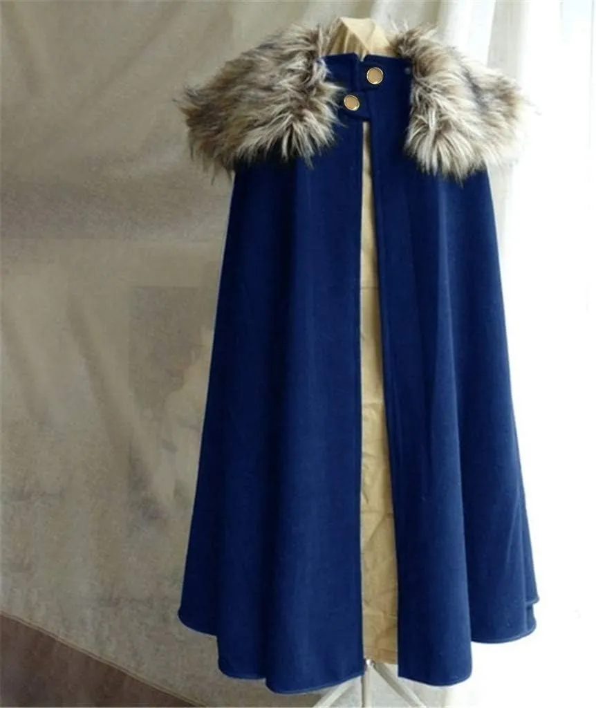Mens Renaissance Cloak with Fur Collar Gothic Cape Halloween Cosplay Costumes Steampunk Cape Victorian Cloak