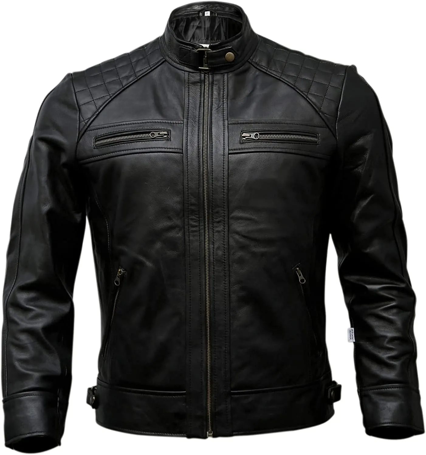 Men's Stylish Lambskin Genuine Leather Motorcycle Biker Leather Jacket 247 XXXL Black