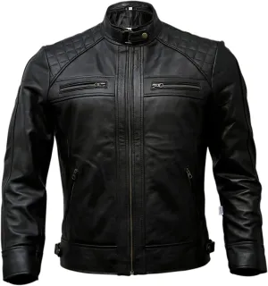 Men's Stylish Lambskin Genuine Leather Motorcycle Biker Leather Jacket 247 XXXL Black