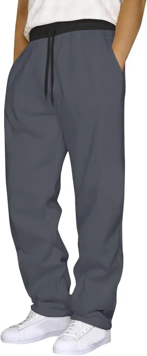 Mens Sweatpants Straight Leg Stretch Elastic Waist Baggy Joggers Drawstring Casual Trendy Pants Athletic Gym Trousers