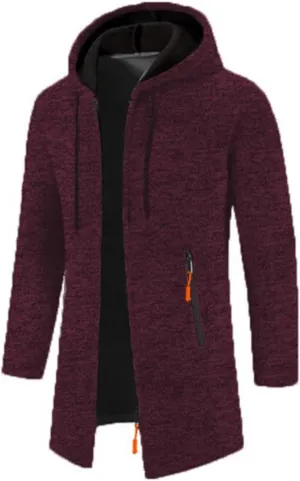 Mens Trench Coat Knit Hooded Jackets Business Casual Peacoat Mid Length Cardigan Oversized Windbreaker Winter Jacket