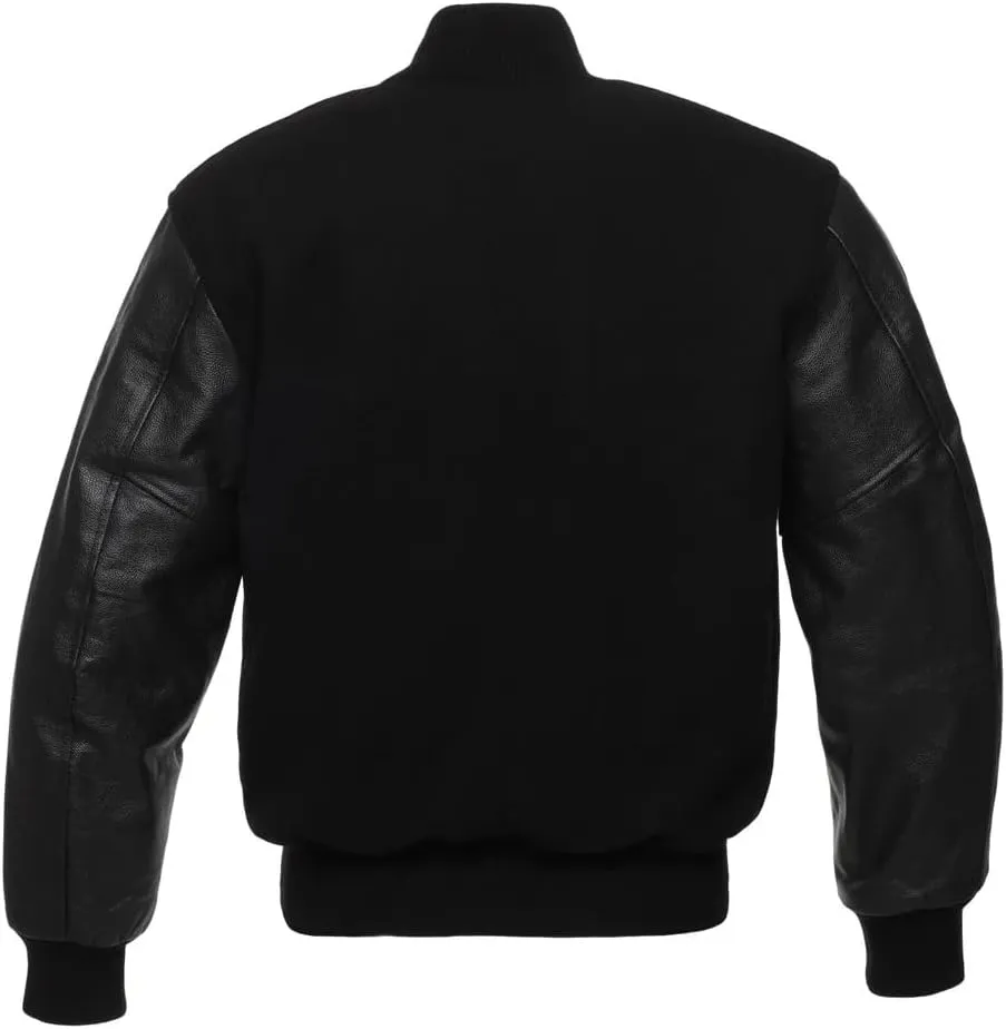 Mens Varsity Jacket - Letterman Jacket - Wool Body Genuine Leather Sleeves Bomber Jacket