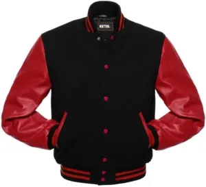 Mens Varsity Jacket - Letterman Jacket - Wool Body Genuine Leather Sleeves Bomber Jacket