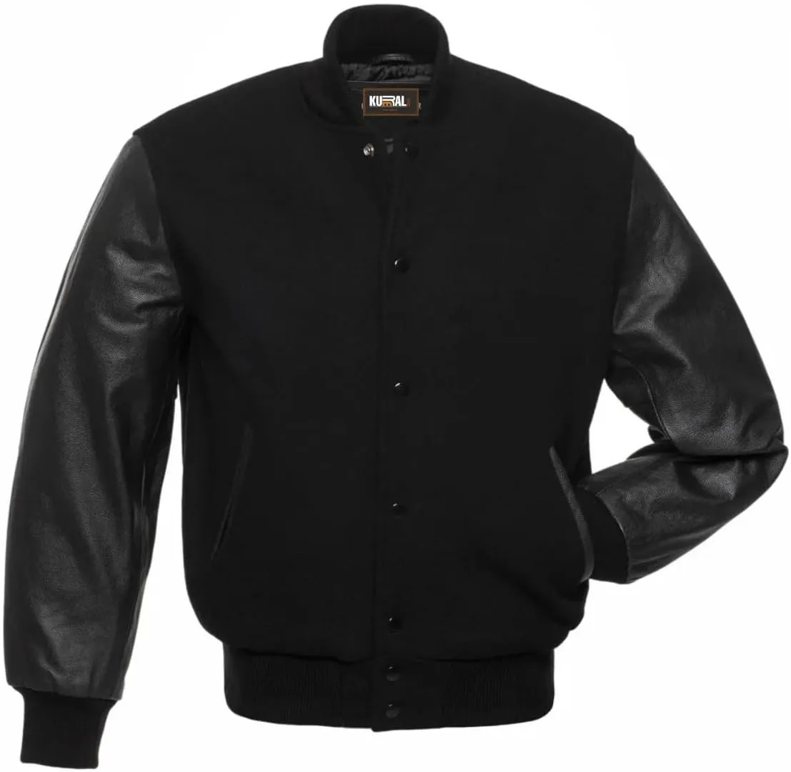 Mens Varsity Jacket - Letterman Jacket - Wool Body Genuine Leather Sleeves Bomber Jacket