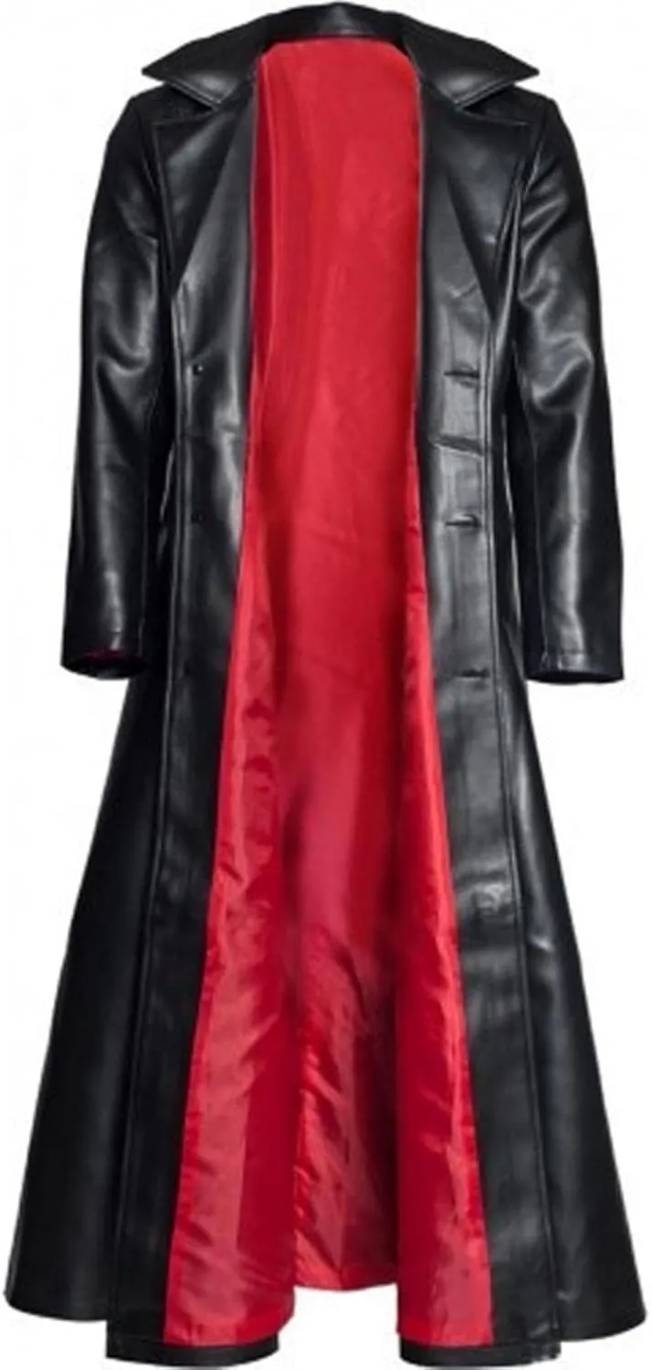 Mens Vintage Faux Leather Trench Coat Steampunk Gothic Full Length Overcoat Windproof Big and Tall Motorcycle Jacket