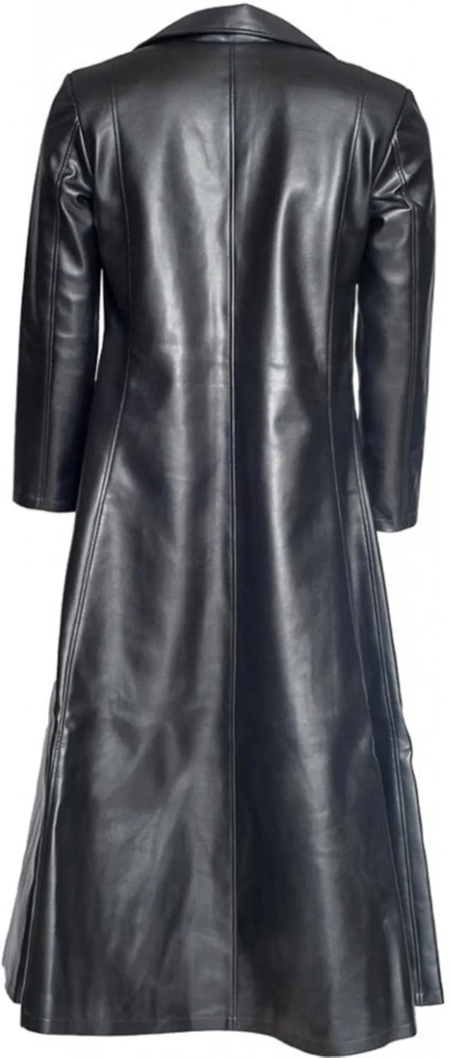 Mens Vintage Faux Leather Trench Coat Steampunk Gothic Full Length Overcoat Windproof Big and Tall Motorcycle Jacket