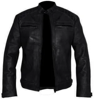 Men's Vintage Retro Style Motorcycle Quilted Biker Yellow Genuine Leather Jacket