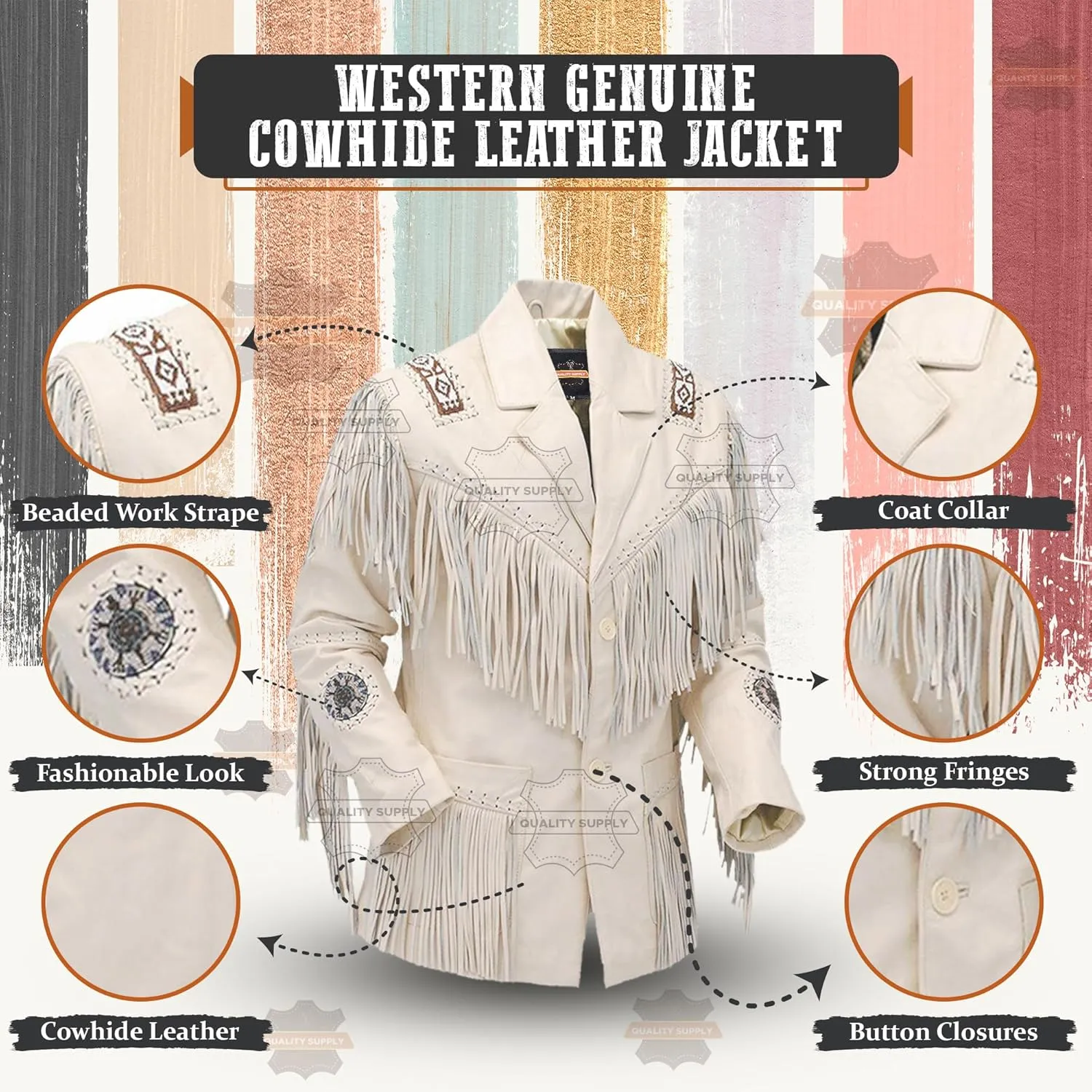 Men's Western Genuine Cowhide Leather Jacket| Traditional Native American Real Cowhide Cowboy Coat with Fringe