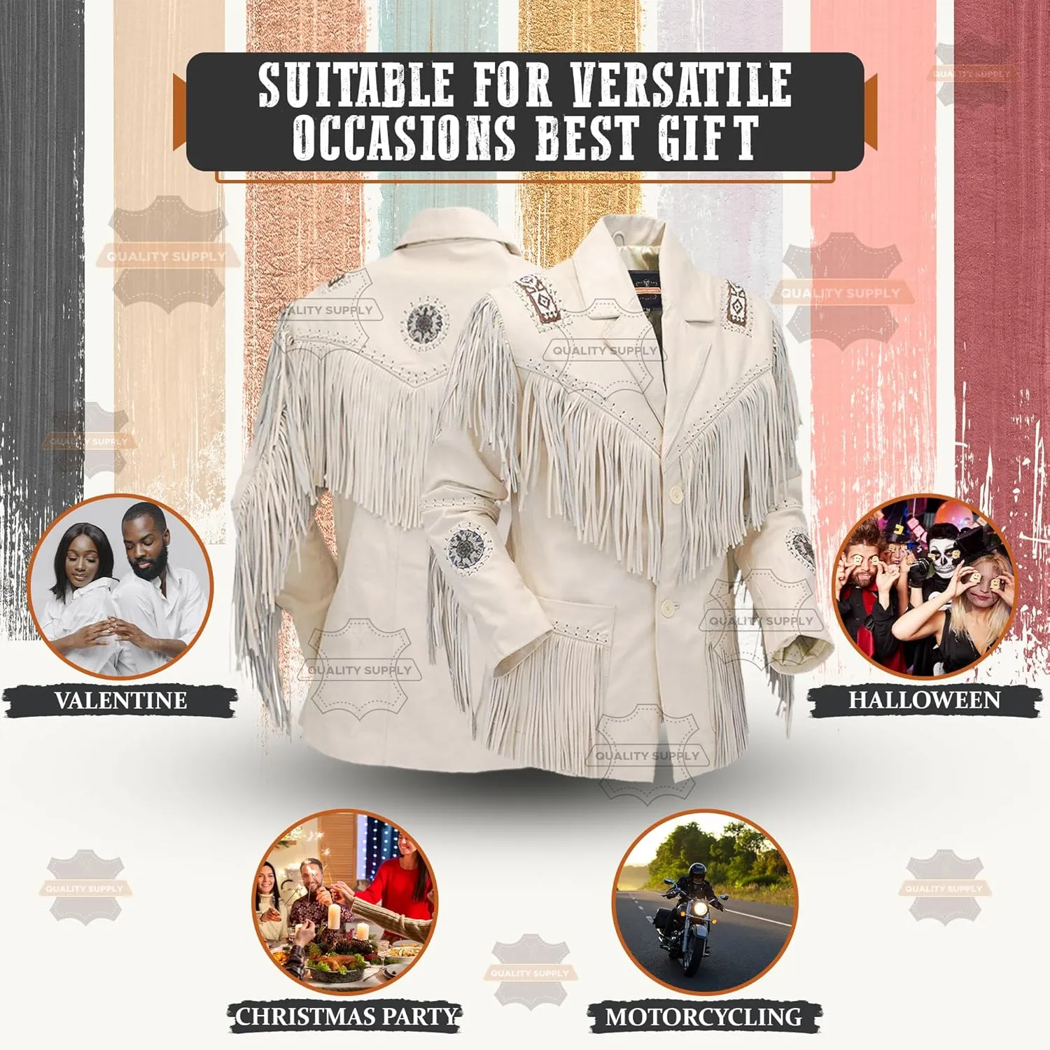 Men's Western Genuine Cowhide Leather Jacket| Traditional Native American Real Cowhide Cowboy Coat with Fringe