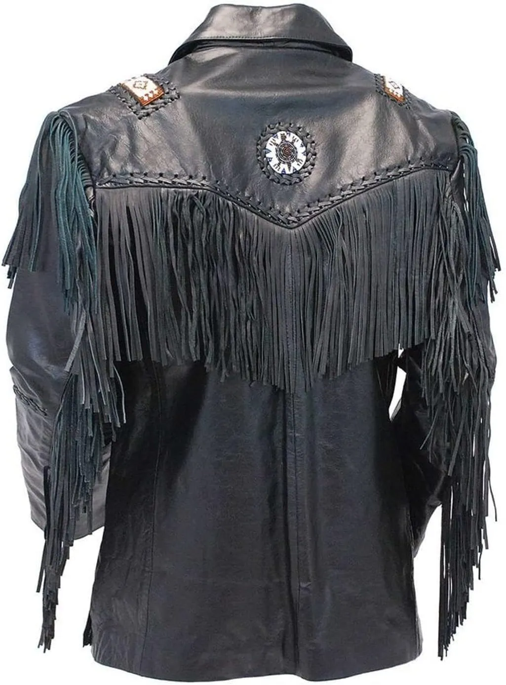 Men's Western Genuine Cowhide Leather Jacket| Traditional Native American Real Cowhide Cowboy Coat with Fringe