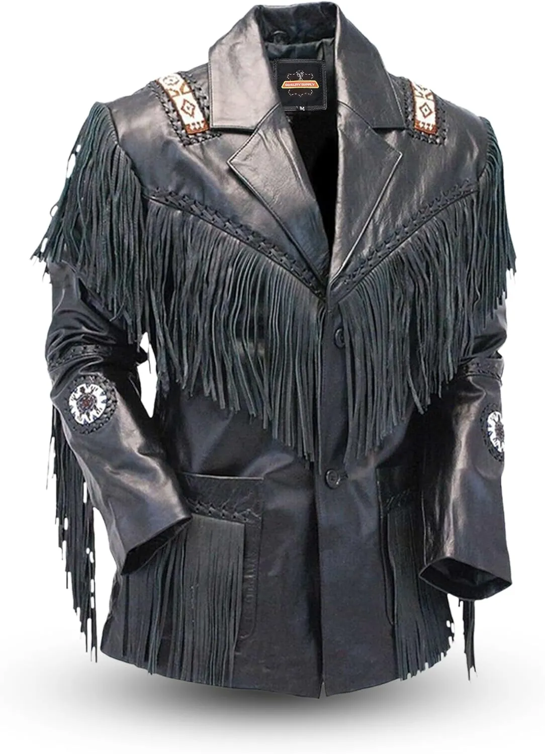 Men's Western Genuine Cowhide Leather Jacket| Traditional Native American Real Cowhide Cowboy Coat with Fringe