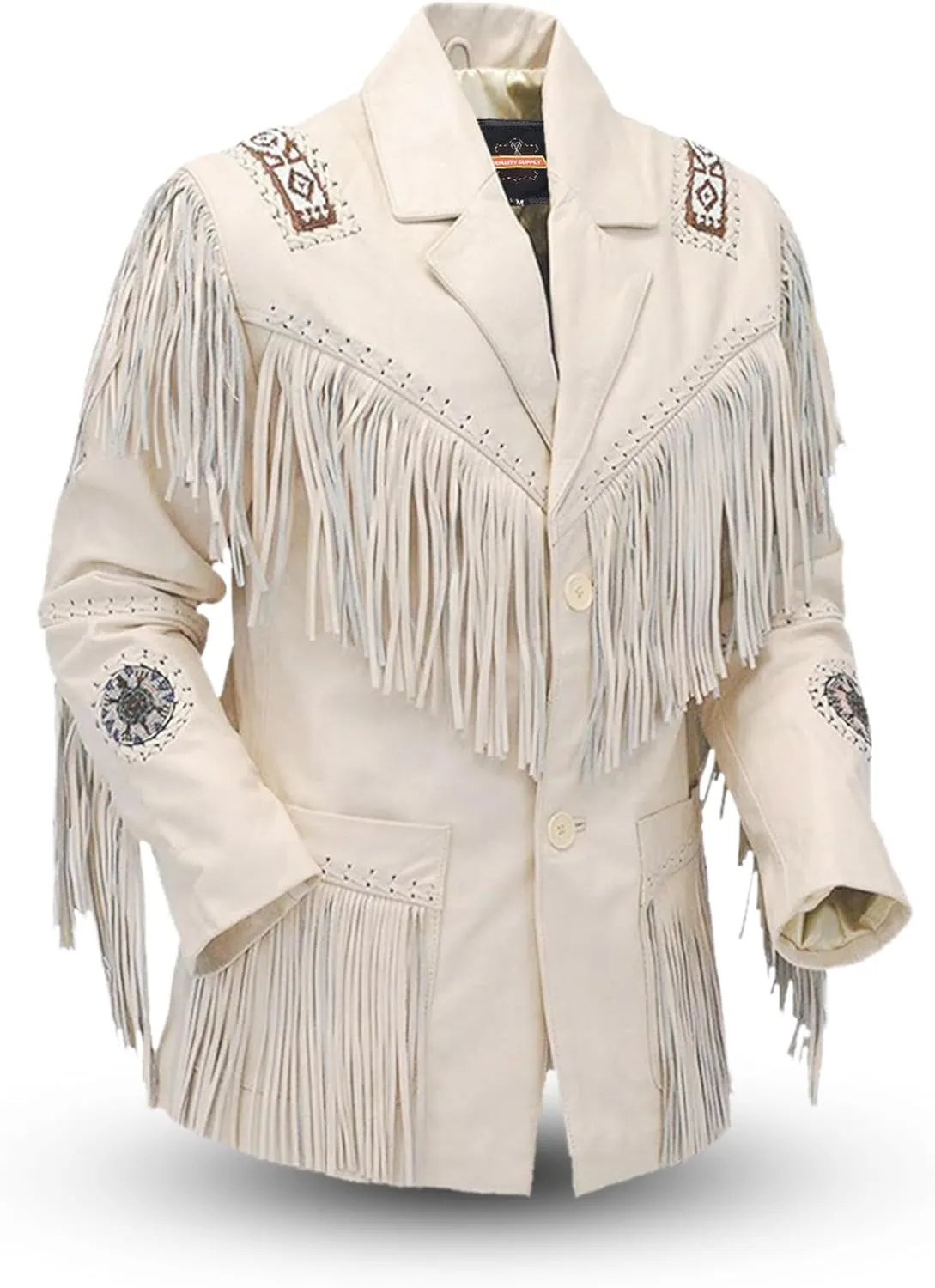 Men's Western Genuine Cowhide Leather Jacket| Traditional Native American Real Cowhide Cowboy Coat with Fringe