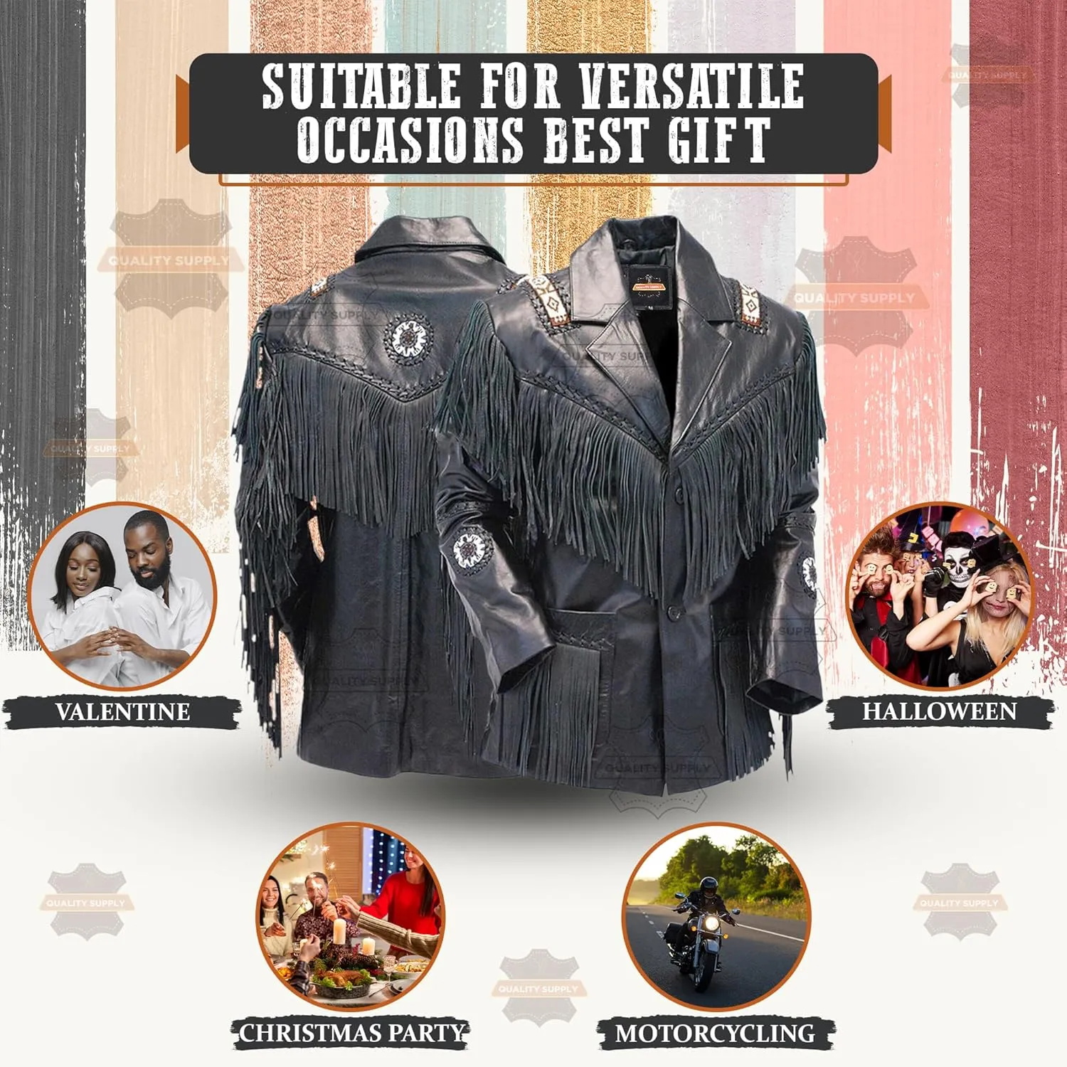 Men's Western Genuine Cowhide Leather Jacket| Traditional Native American Real Cowhide Cowboy Coat with Fringe