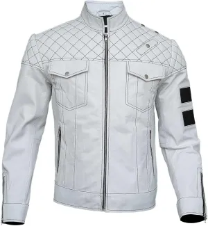 MENS WHITE LEATHER MOTORCYCLE JACKET WHITE LEATHER JACKET MENS WHITE BIKER JACKET MEN'S GENUINE LEATHER JACKET WHITE