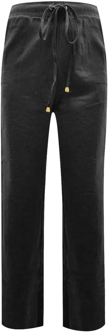 midelxp Straight Leg Linen Pants Women Comfy Loose Fitting Drawstring Pants with Pockets Casual High Waisted Trousers Pants