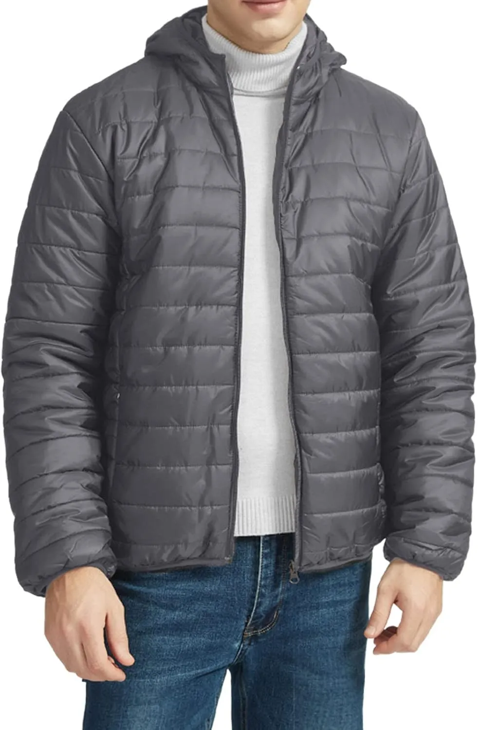 MIDOO Jackets for Men Lightweight Casual Solid Color Zipper Pocket Hooded Down Cotton Padded Jacket Coats for Men Tall