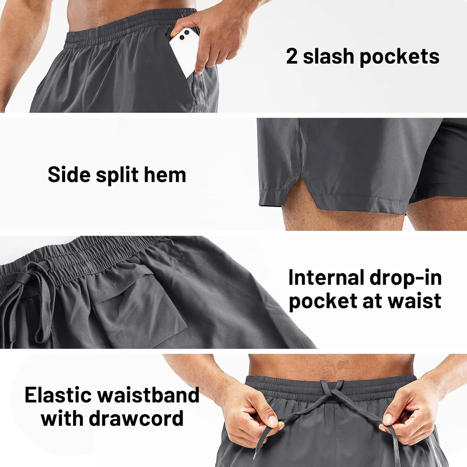 MIER Men's Workout Running Shorts Quick Dry Active 5 Inches Shorts with Pockets, Lightweight, Breathable