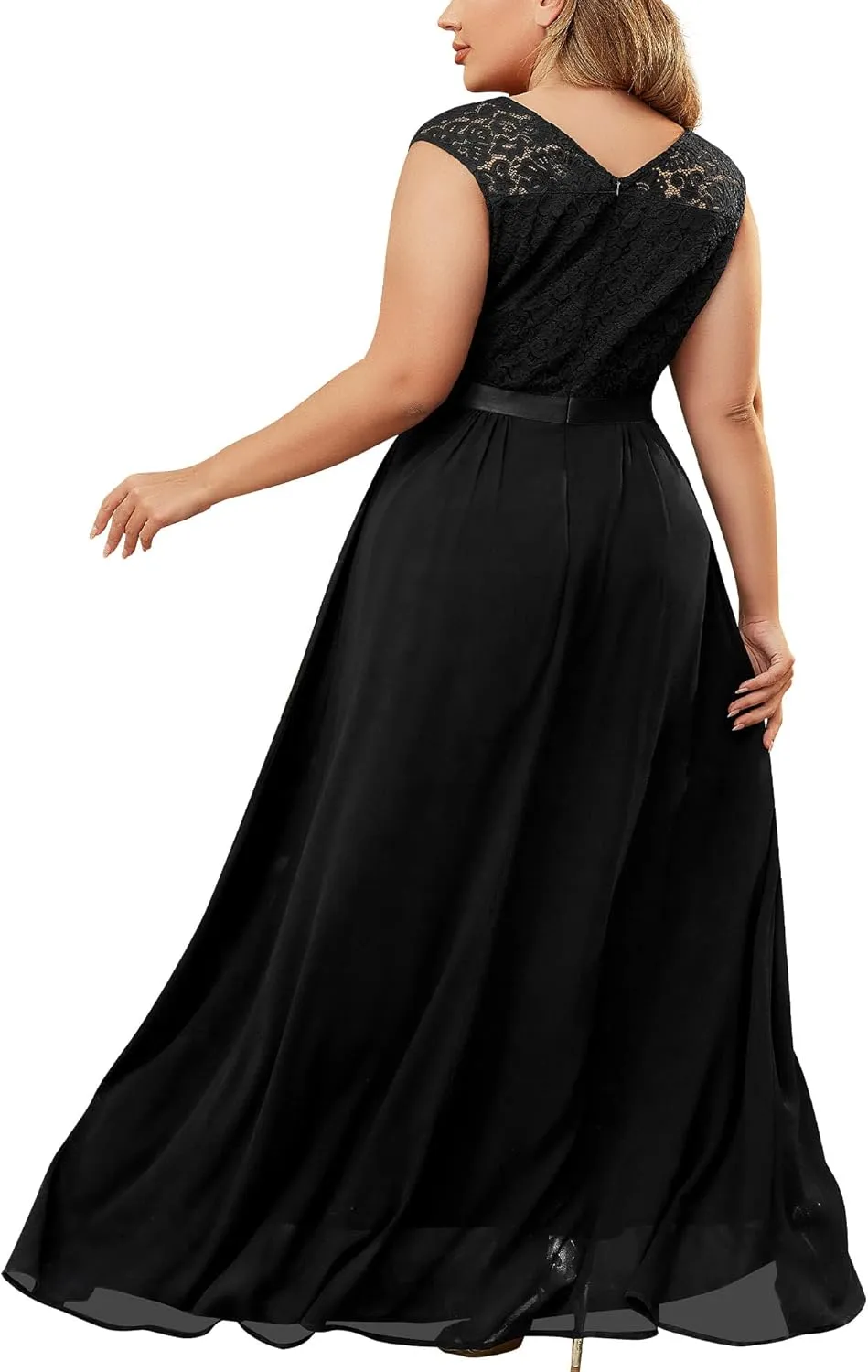 Miusol Women's Plus Size Sleeveless Scoop Neck Floral Lace Bridesmaid Evening Party Maxi Dress