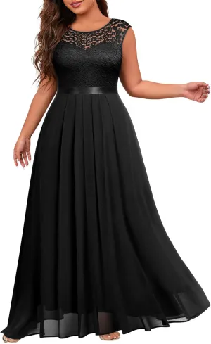 Miusol Women's Plus Size Sleeveless Scoop Neck Floral Lace Bridesmaid Evening Party Maxi Dress