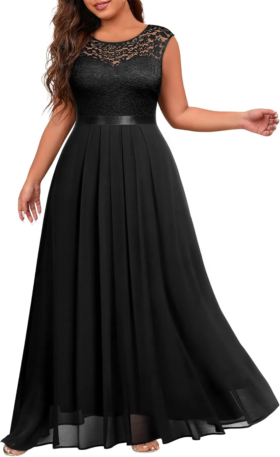 Miusol Women's Plus Size Sleeveless Scoop Neck Floral Lace Bridesmaid Evening Party Maxi Dress