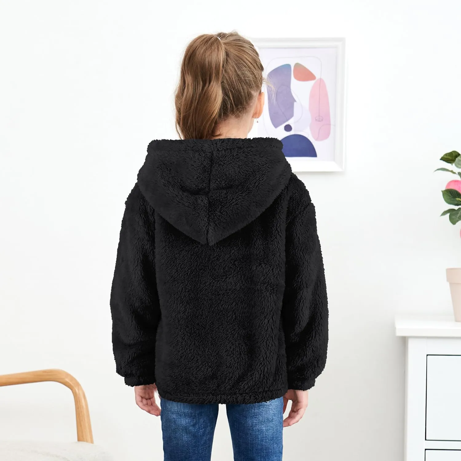 MODAFANS Girls Buffalo Plaid Fleece Hoodies Pullover Teddy Bear Jacket Sweatshirt Casual Outwear Coat with Pockets 4-13Years