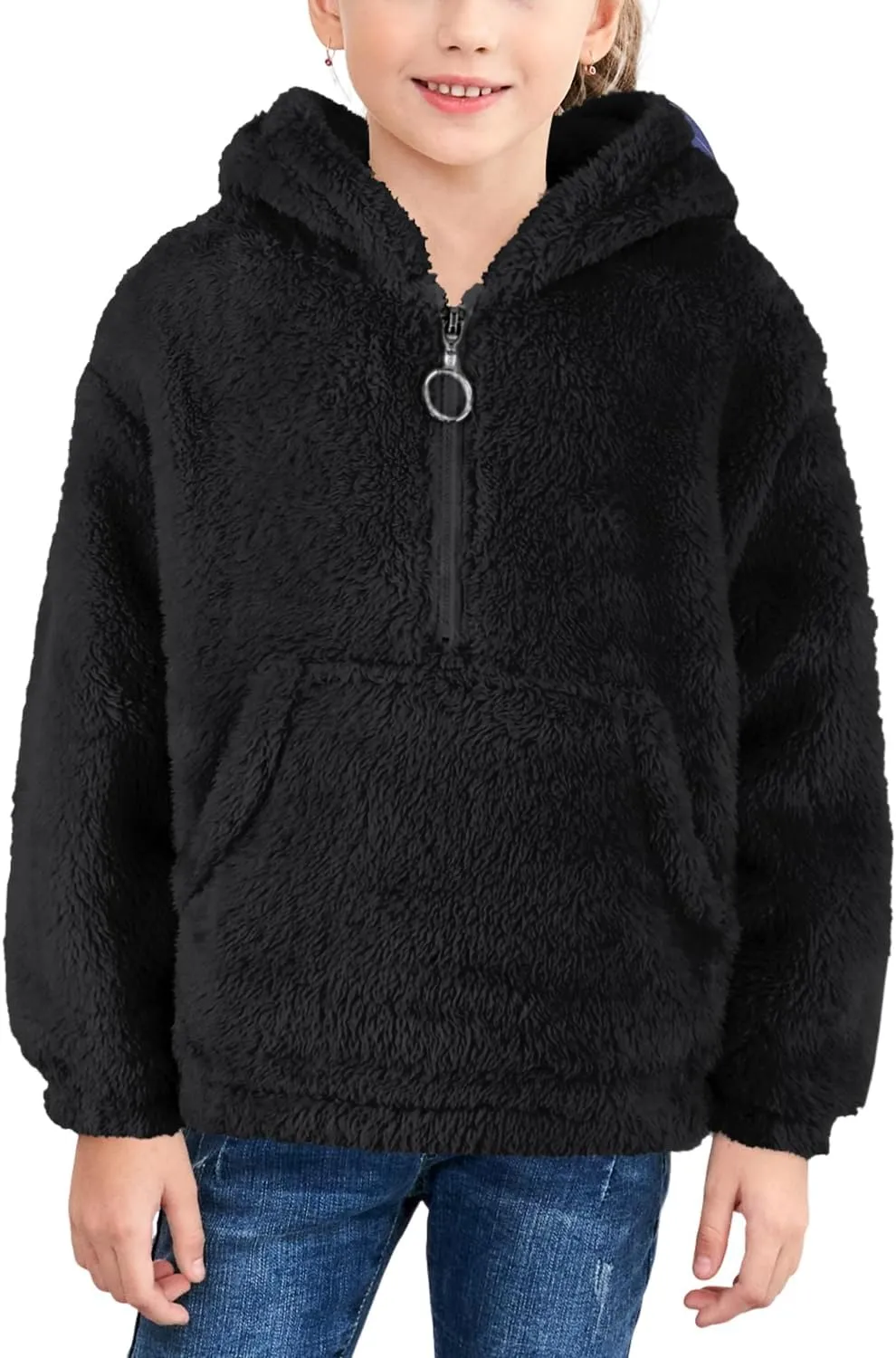 MODAFANS Girls Buffalo Plaid Fleece Hoodies Pullover Teddy Bear Jacket Sweatshirt Casual Outwear Coat with Pockets 4-13Years