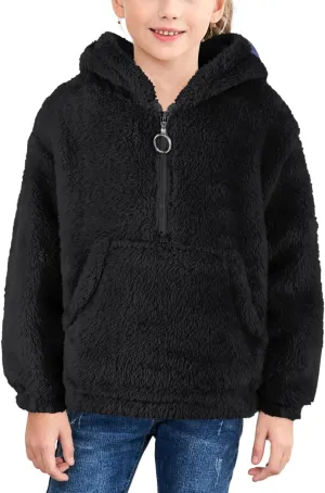 MODAFANS Girls Buffalo Plaid Fleece Hoodies Pullover Teddy Bear Jacket Sweatshirt Casual Outwear Coat with Pockets 4-13Years