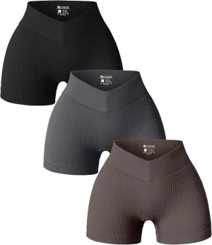 MOLERFO Women 3 Piece Yoga Shorts Ribbed V Shaped High Waist Workout Exercise Shorts Leggings