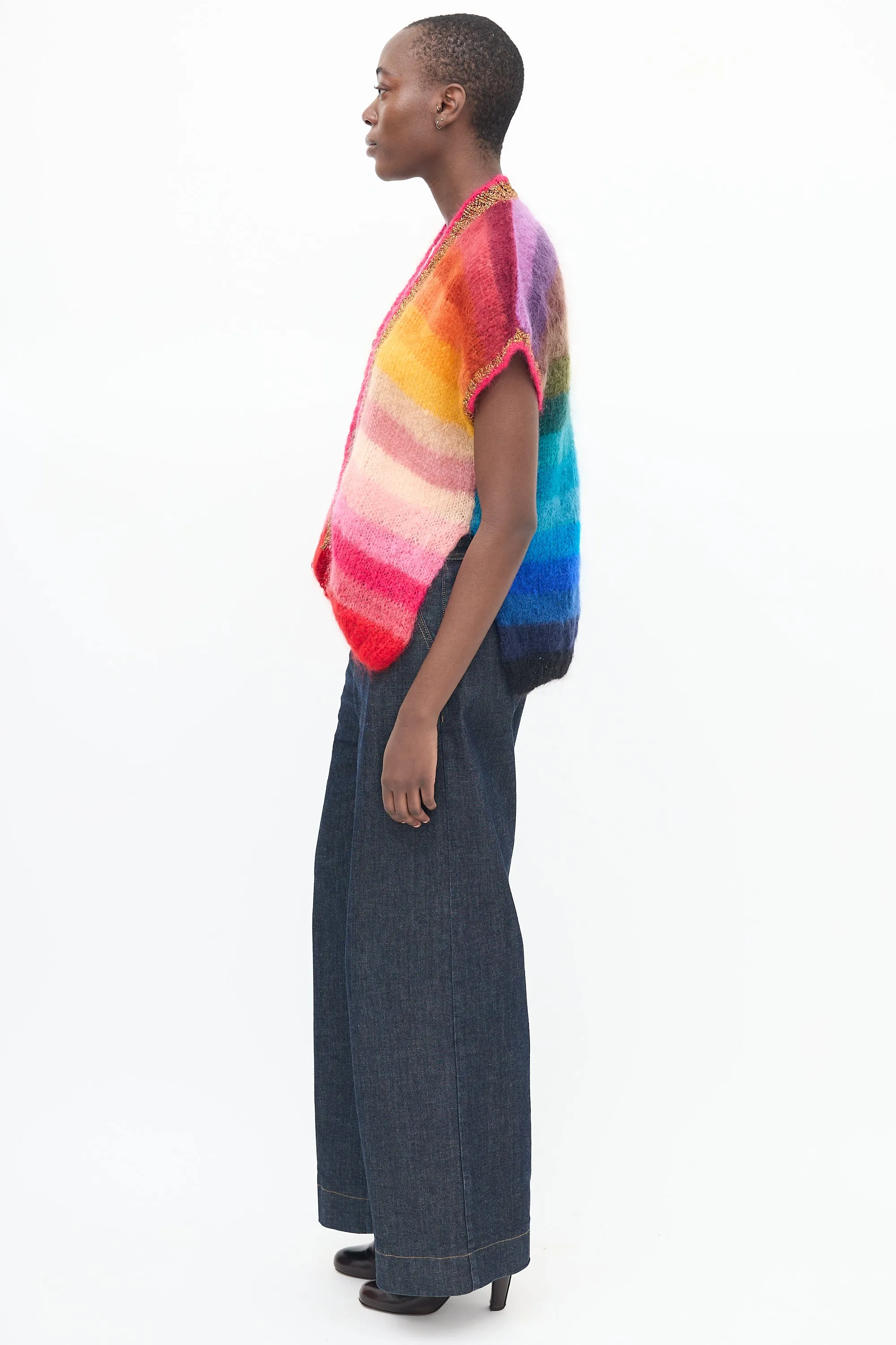 Multicolour Mohair Striped Short Sleeve Cardigan