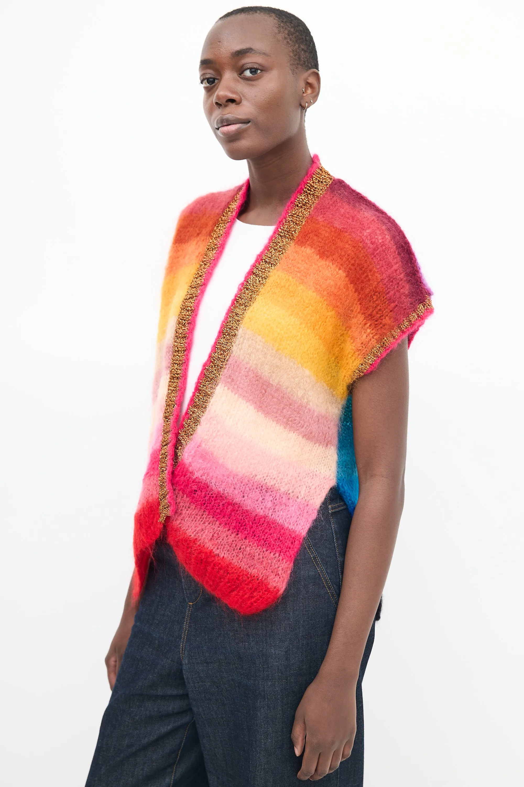 Multicolour Mohair Striped Short Sleeve Cardigan