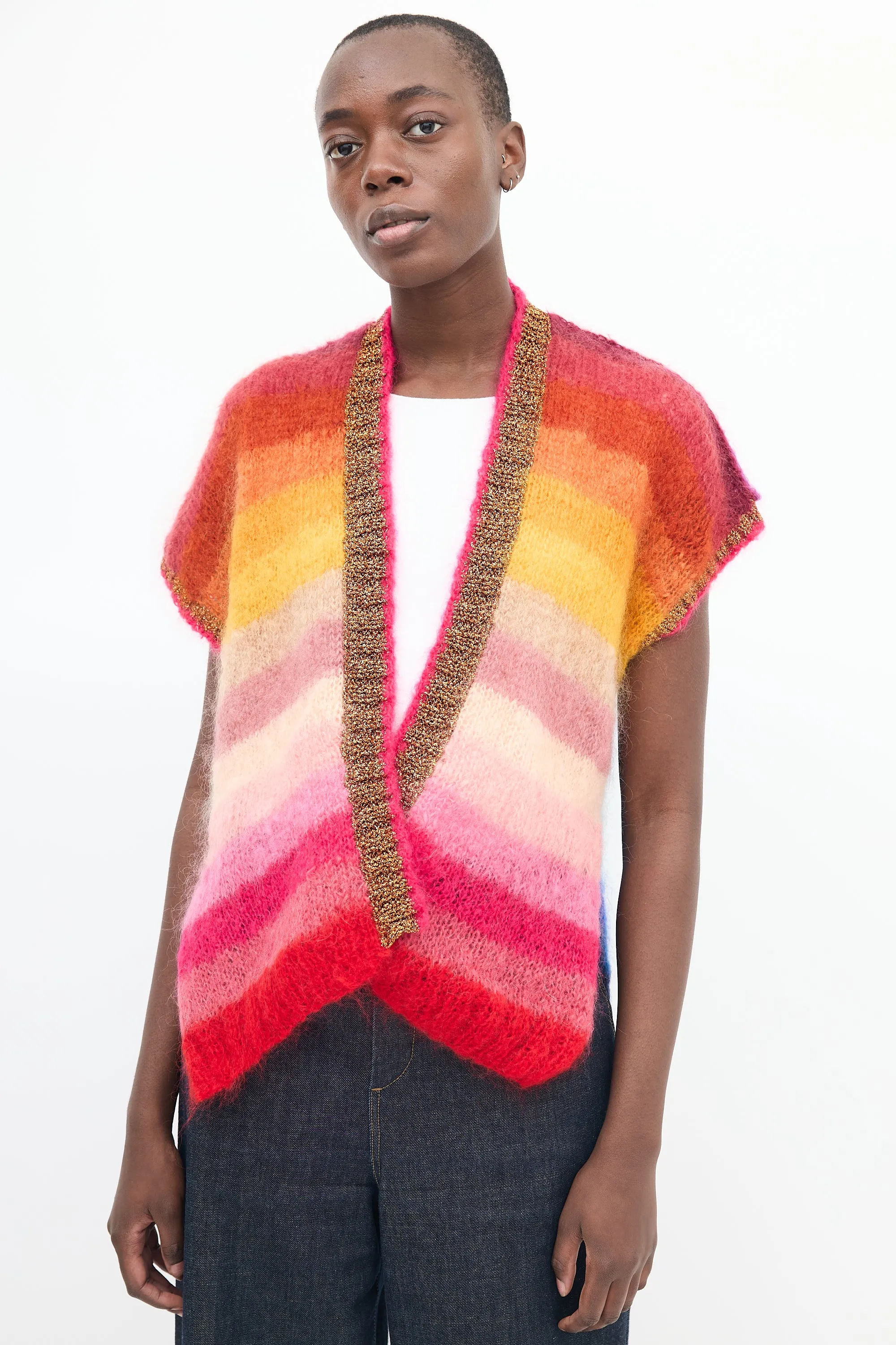 Multicolour Mohair Striped Short Sleeve Cardigan