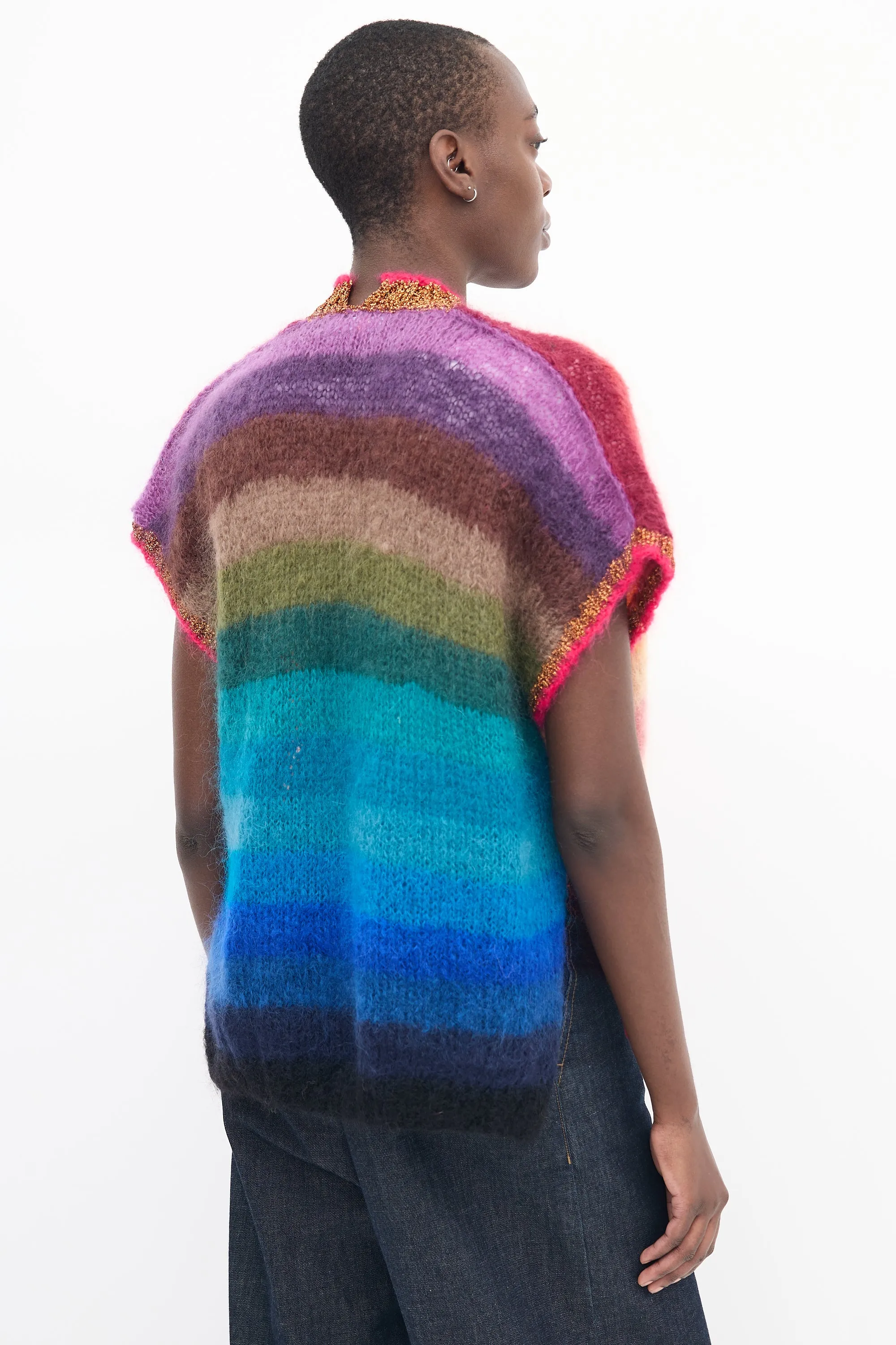 Multicolour Mohair Striped Short Sleeve Cardigan