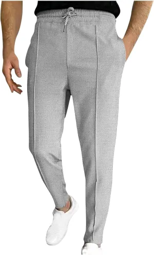Muscularfit Work Pants for Men 2023 Casual Flat Front Drawstring Elastic Waist Straight Legs Solid Waffle Office Trousers