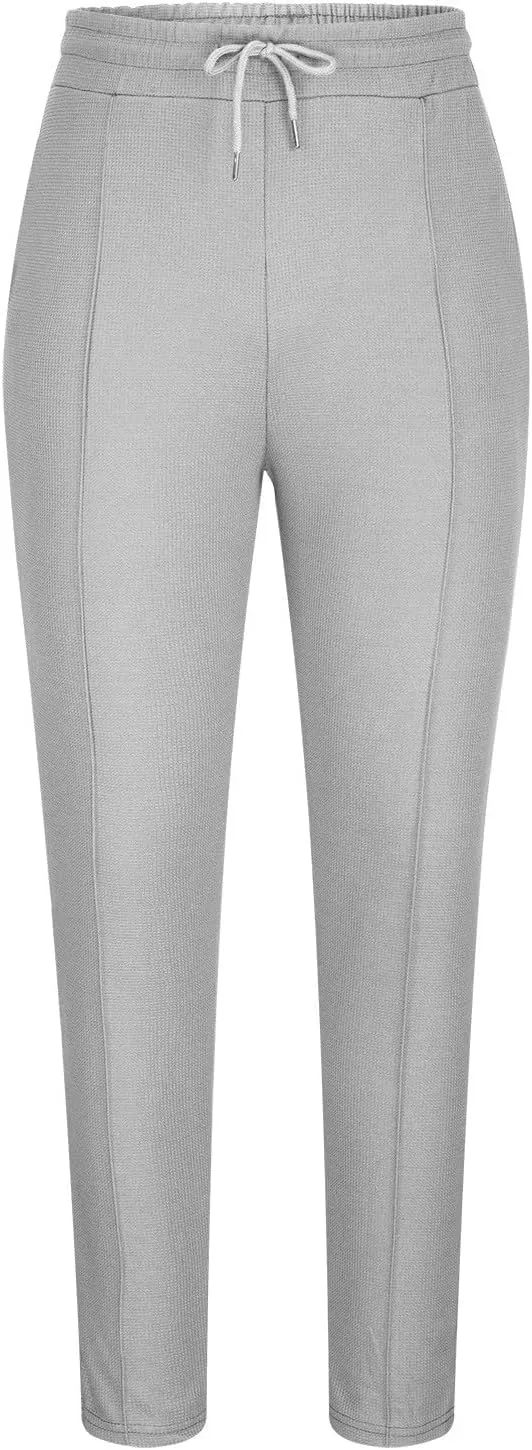 Muscularfit Work Pants for Men 2023 Casual Flat Front Drawstring Elastic Waist Straight Legs Solid Waffle Office Trousers
