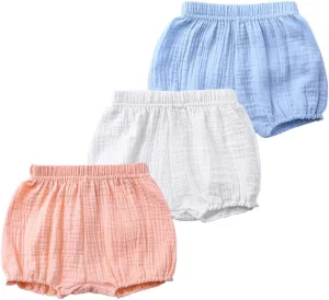 MYGBCPJS Baby Girls Boys 3 Pack Cotton Linen Blend Cute Bloomer Shorts Loose Harem Shorts