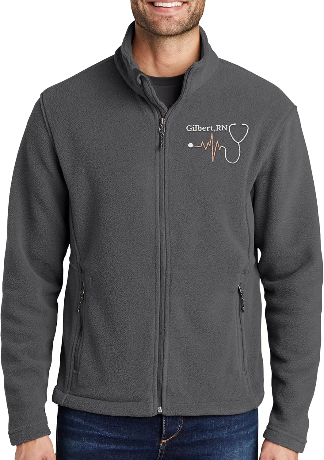 NACRE APPAREL Custom Embroidered Midweight Fleece Jacket for Men & Women Personalized Stethescope Print Jacket
