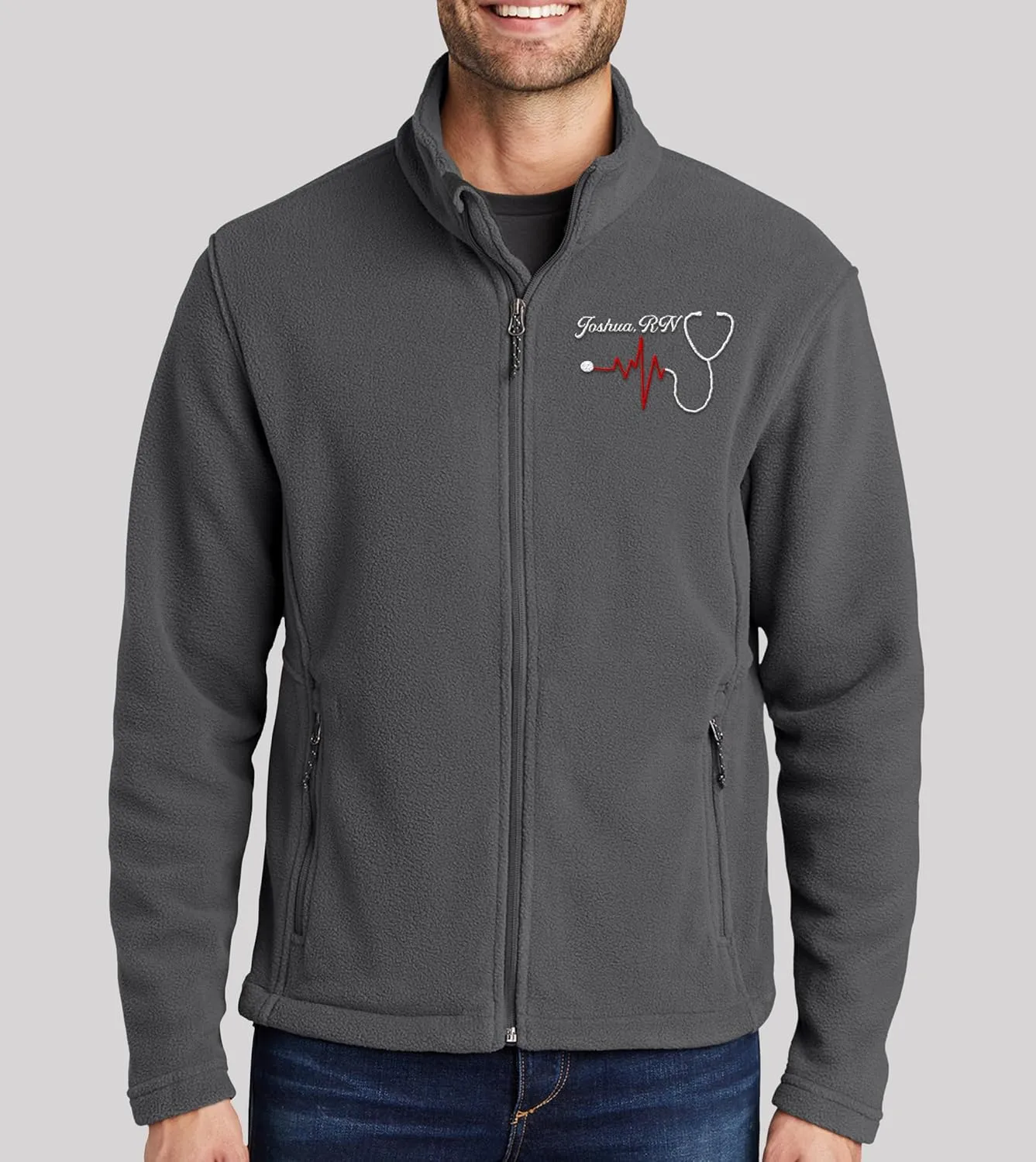 NACRE APPAREL Custom Embroidered Midweight Fleece Jacket for Men & Women Personalized Stethescope Print Jacket