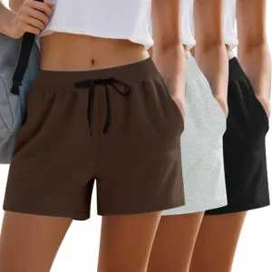 Neer 3 Pack Women's Sweat Shorts Casual Drawstring Athletic Summer Workout Lounge Shorts with Pockets