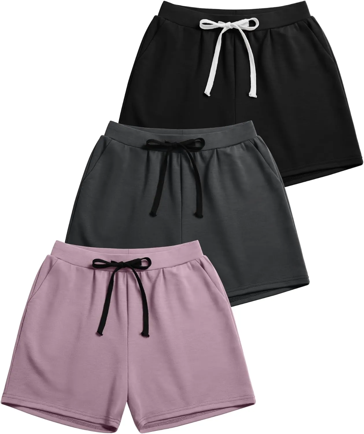 Neer 3 Pack Women's Sweat Shorts Casual Drawstring Athletic Summer Workout Lounge Shorts with Pockets