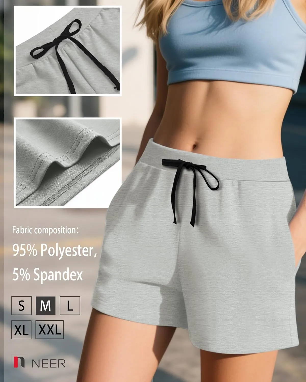 Neer 3 Pack Women's Sweat Shorts Casual Drawstring Athletic Summer Workout Lounge Shorts with Pockets