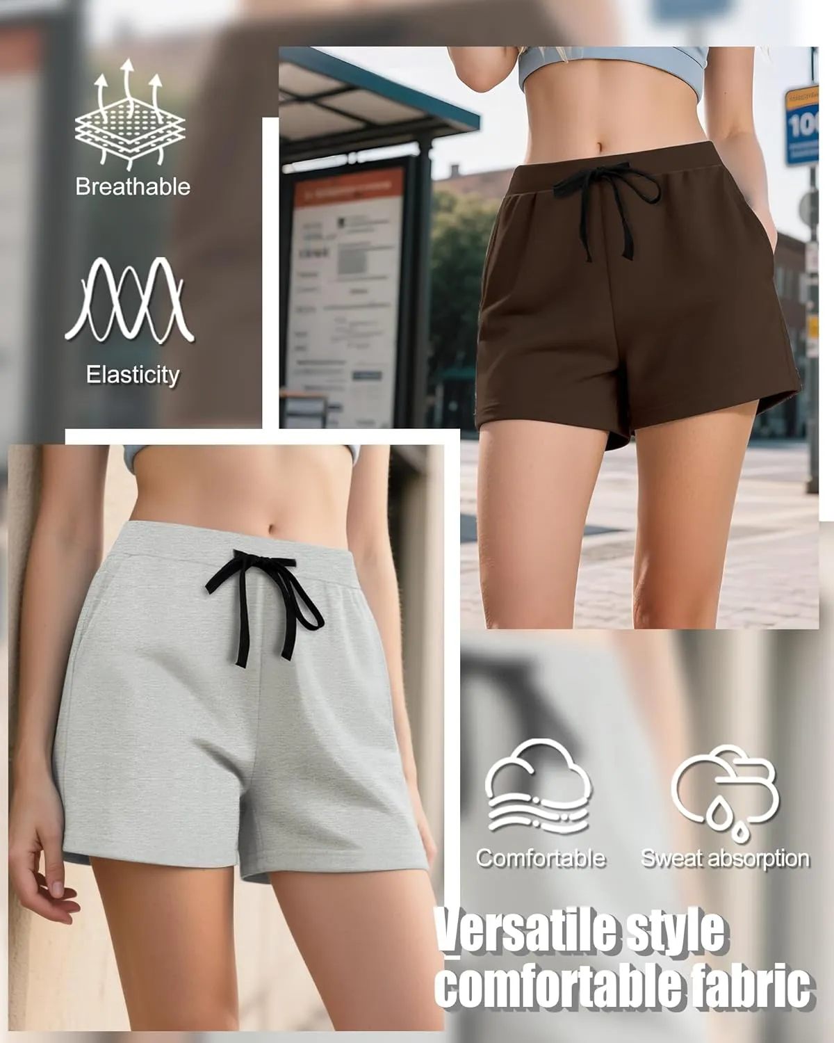 Neer 3 Pack Women's Sweat Shorts Casual Drawstring Athletic Summer Workout Lounge Shorts with Pockets