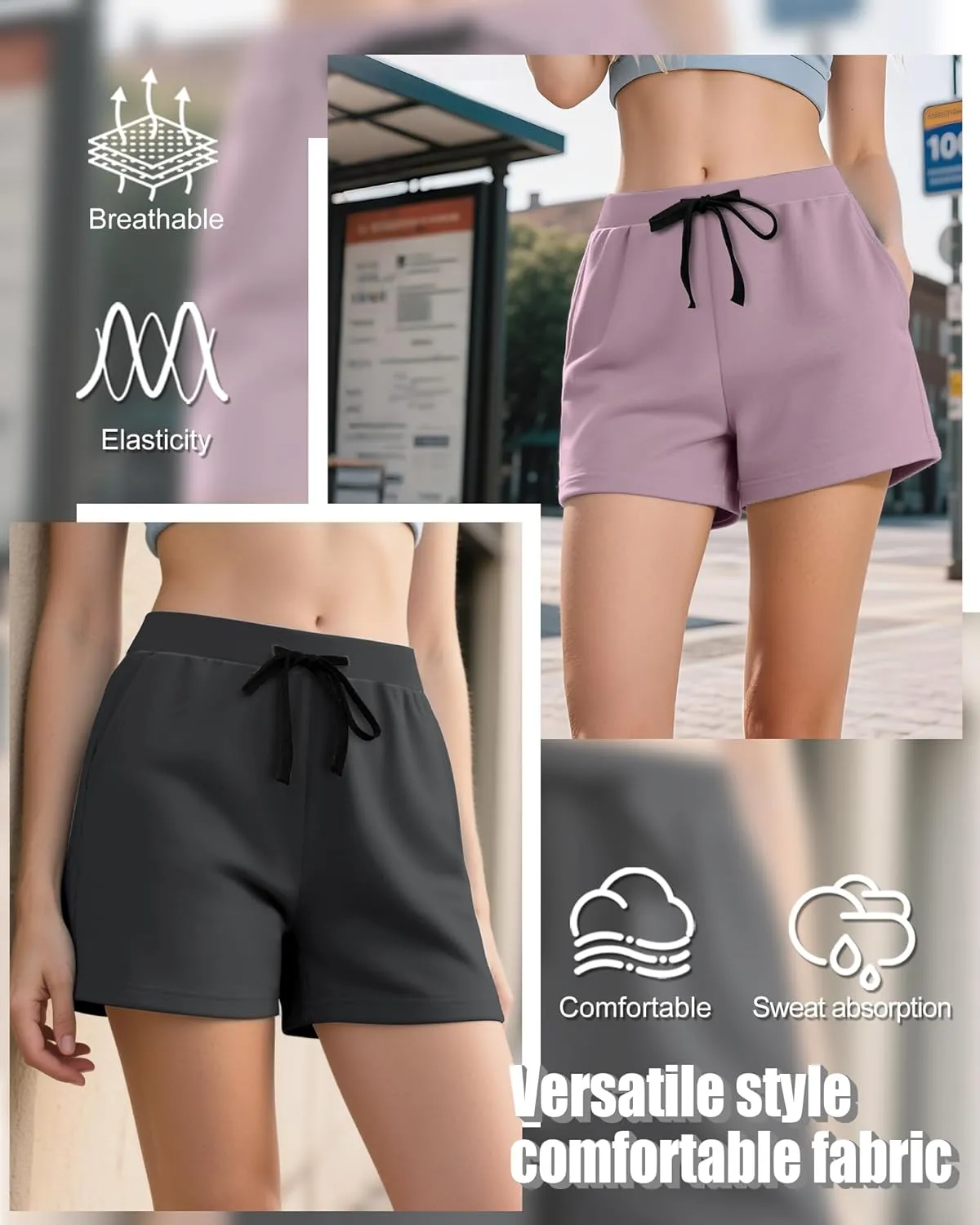 Neer 3 Pack Women's Sweat Shorts Casual Drawstring Athletic Summer Workout Lounge Shorts with Pockets