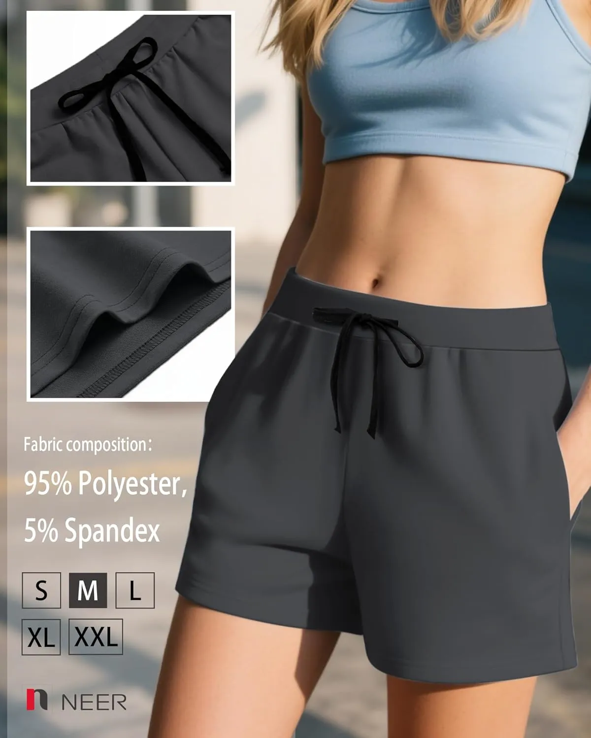 Neer 3 Pack Women's Sweat Shorts Casual Drawstring Athletic Summer Workout Lounge Shorts with Pockets