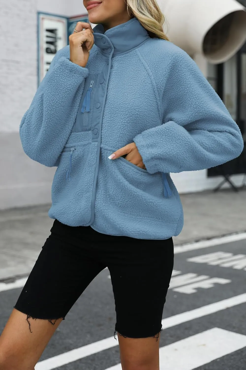 Nirovien Womens Fuzzy Fleece Jacket Button Down Sherpa Coats Casual Winter Warm Outwear with Pockets
