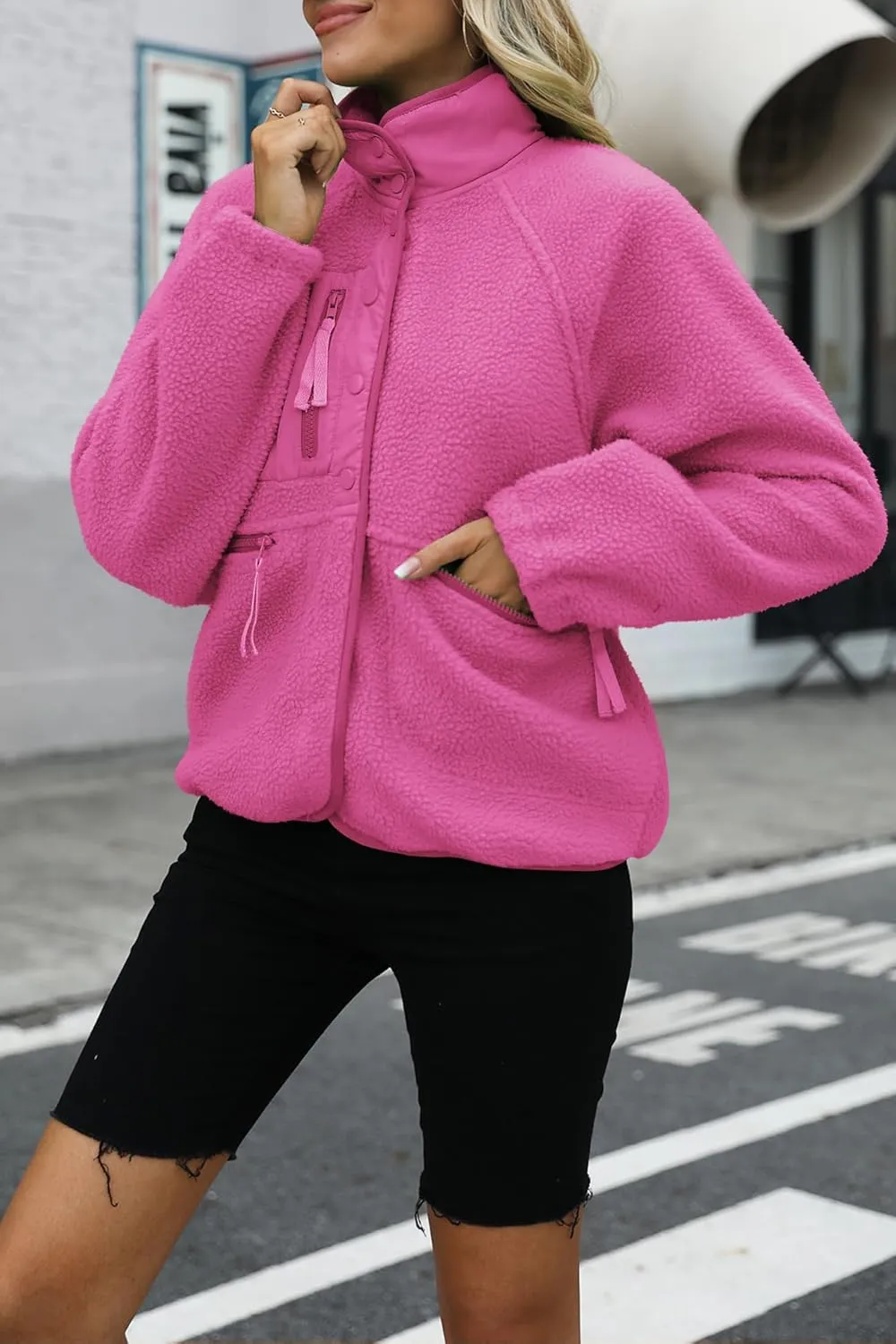Nirovien Womens Fuzzy Fleece Jacket Button Down Sherpa Coats Casual Winter Warm Outwear with Pockets