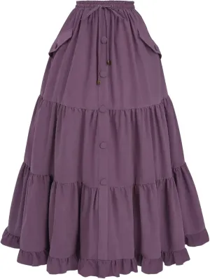 NSPSTT Victorian Skirt for Women Flowy Maxi Skirts High Waisted Ren Faire Skirt Purple